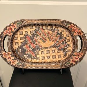 wooden plate painted decorative serving tray kitchen 18.5 " x 10.5" very light